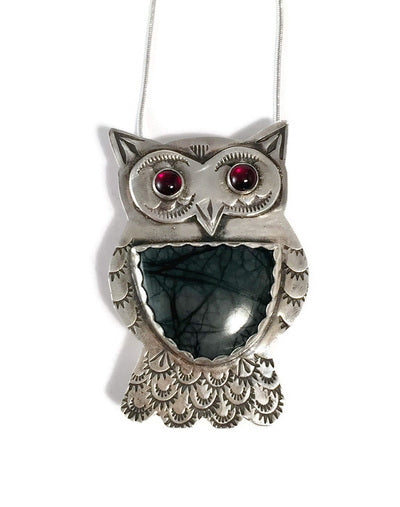 Mandana Studios PICASSO JASPER OWL WITH GARNET EYES