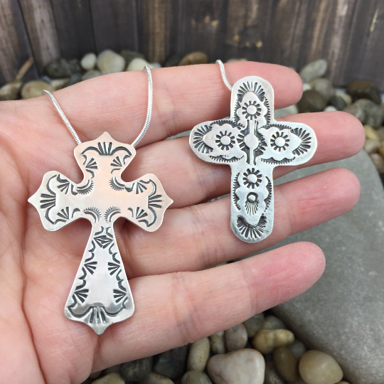 Mandana Studios sterling silver stamped cross PENDANT