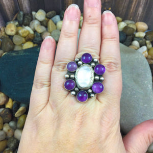 Mandana Studios AMETHYST AND MOTHER OF PEARL CLUSTER RING