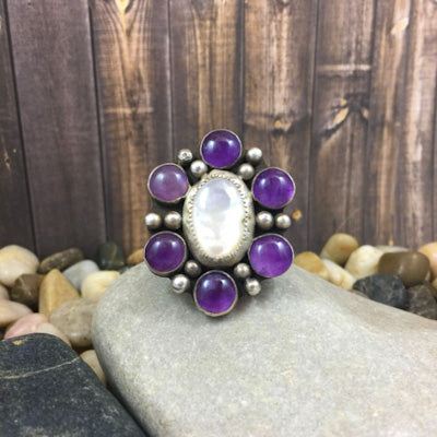 Mandana Studios AMETHYST AND MOTHER OF PEARL CLUSTER RING