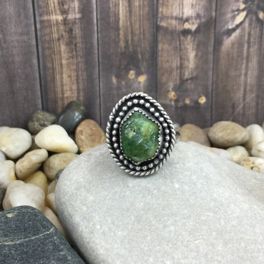 Mandana Studios GREEN GARNET SOLITAIRE STERLING SILVER RING