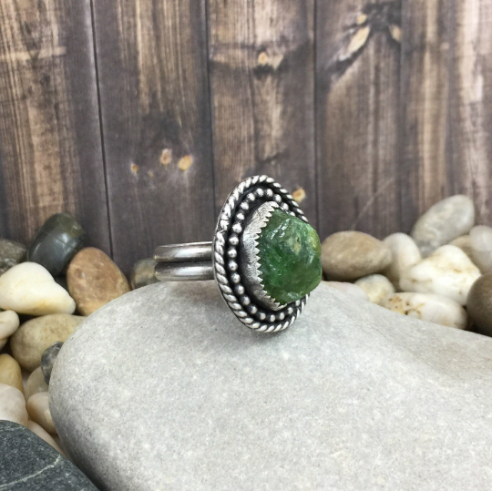 Mandana Studios GREEN GARNET SOLITAIRE STERLING SILVER RING