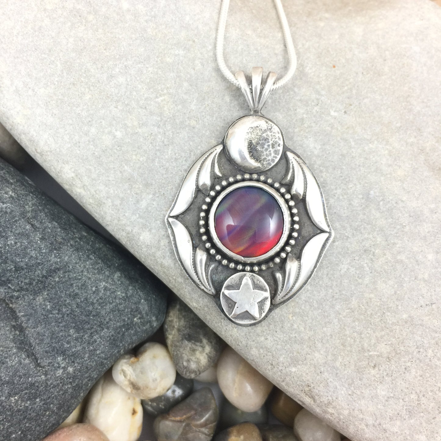 Mandana Studios sterling silver MOON & STAR AURORA OPAL PENDANT