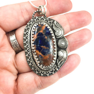Mandana Studios blue and orange Sodalite pendant