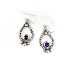 Load image into Gallery viewer, Mandana Studios sterling silver earrings twisted with purple abalone shell stone
