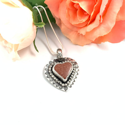 Mandana Studios goldstone heart set in sterling silver pendant