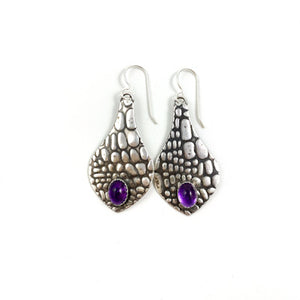 Mandana Studios sterling silver textured with a crocodile pattern and accented with gorgeous Amethyst stones
