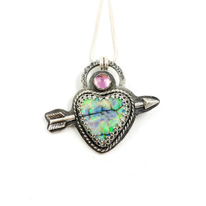 Mandana Studios sterling silver arrow shot through a cultured opal heart pendant
