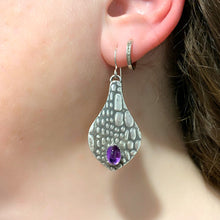 Load image into Gallery viewer, Mandana Studios sterling silver textured with a crocodile pattern and accented with gorgeous Amethyst stones

