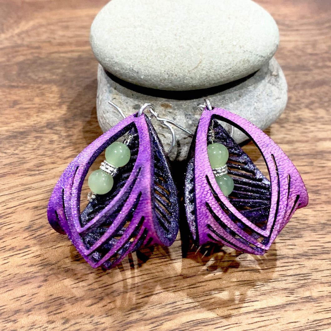 Purple Leather Sculpture Earrings