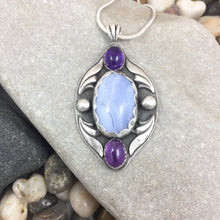 Load image into Gallery viewer, Mandana Studios sterling silver BLUE LACE AGATE &amp; AMETHYST PENDANT

