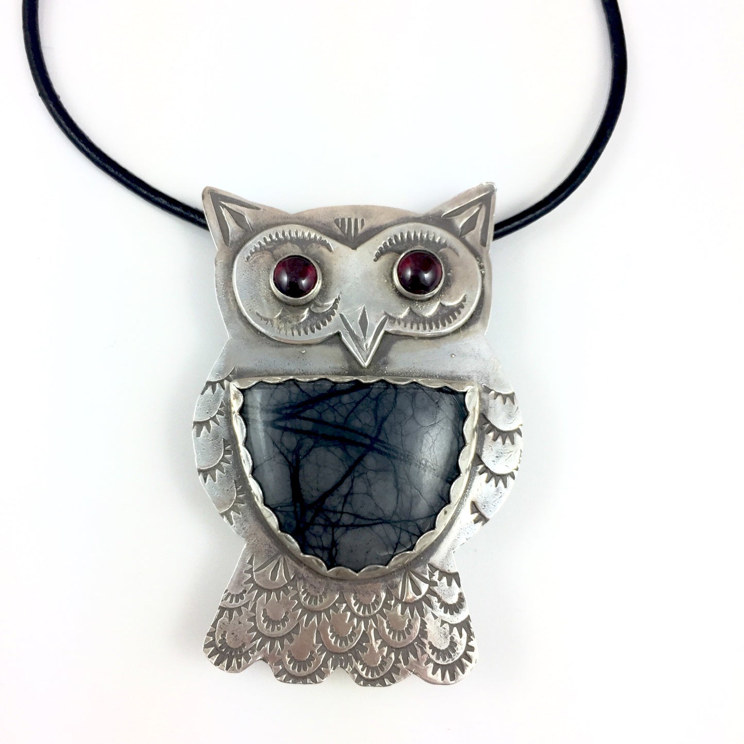 Mandana Studios PICASSO JASPER OWL WITH GARNET EYES