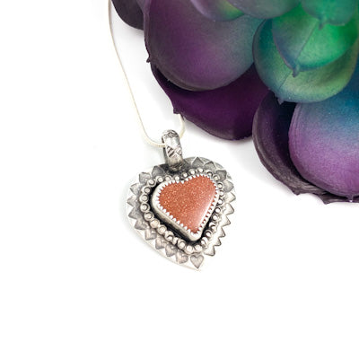 Mandana Studios goldstone heart set in sterling silver pendant