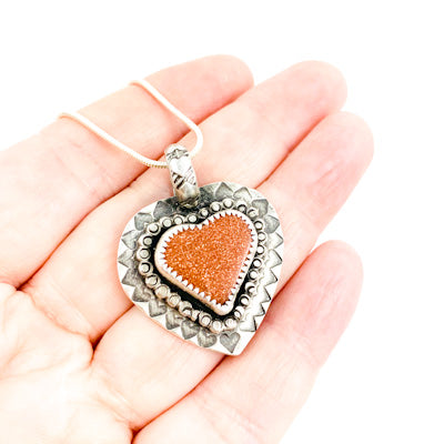 Mandana Studios goldstone heart set in sterling silver pendant