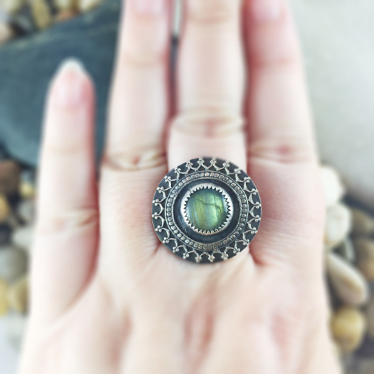 Mandana Studios sterling silver MANDALA LABRADORITE RING