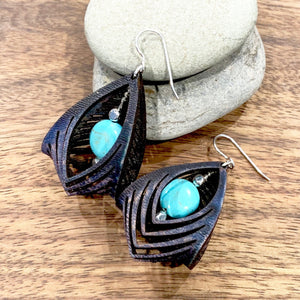 black leather cage earrings with howlite stone 1