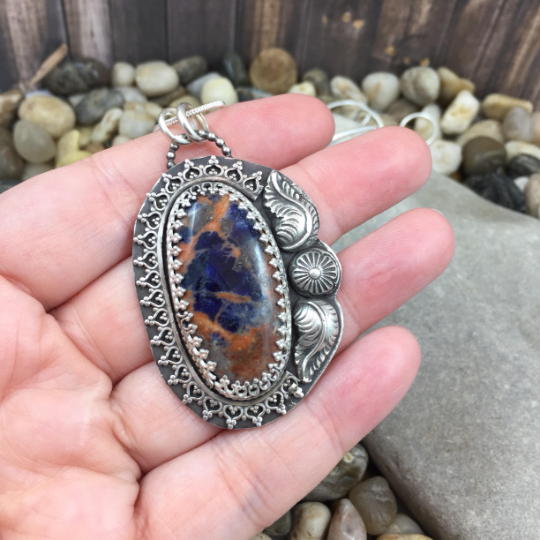 Mandana Studios blue and orange Sodalite pendant