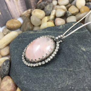 Mandana Studios sterling silver pink rose quartz pendant 
