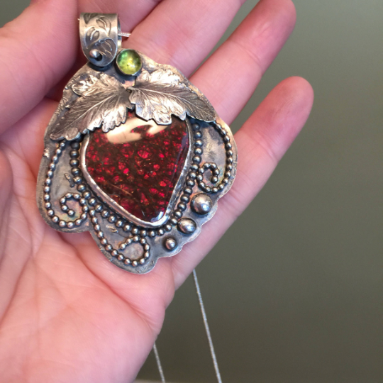 Mandana Studios RED STRAWBERRY AMMOLITE sterling silver pendant