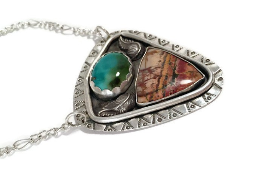 Mandana Studios SOUTHWEST TURQUOISE AND JASPER SILVER PENDANT