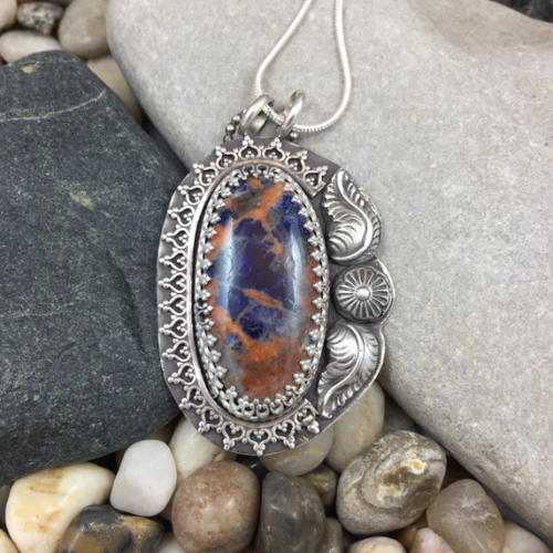 Mandana Studios blue and orange Sodalite pendant