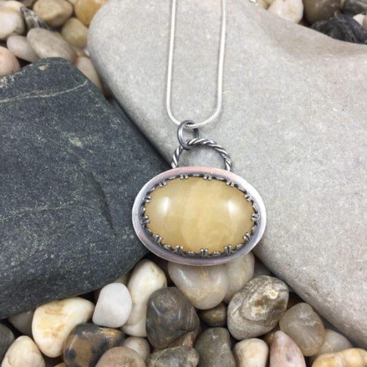 Mandana Studios sterling silver Yellow Aventurine pendant, Halloween pendant