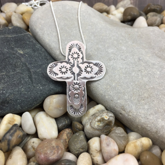 Mandana Studios sterling silver stamped cross PENDANT