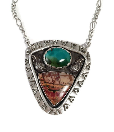 Mandana Studios SOUTHWEST TURQUOISE AND JASPER SILVER PENDANT