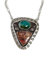 Load image into Gallery viewer, Mandana Studios SOUTHWEST TURQUOISE AND JASPER SILVER PENDANT
