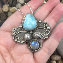 Load image into Gallery viewer, Mandana Studios sterling silver LARIMAR AND MOONSTONE PENDANT
