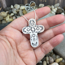 Load image into Gallery viewer, Mandana Studios sterling silver stamped cross PENDANT
