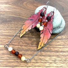 Load image into Gallery viewer, Garnet, carnelian and yellow jade pendant and matching earrings
