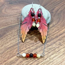 Load image into Gallery viewer, Garnet, carnelian and yellow jade pendant and earring set
