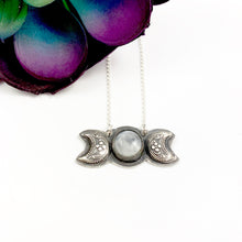 Load image into Gallery viewer, Mandana Studios sterling silver triple goddess moon pendant with moonstone
