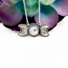 Load image into Gallery viewer, Mandana Studios sterling silver triple goddess moon pendant with moonstone
