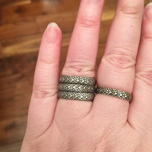 Mandana Studios sterling silver snake skin stacking ring, silver dragon scale ring