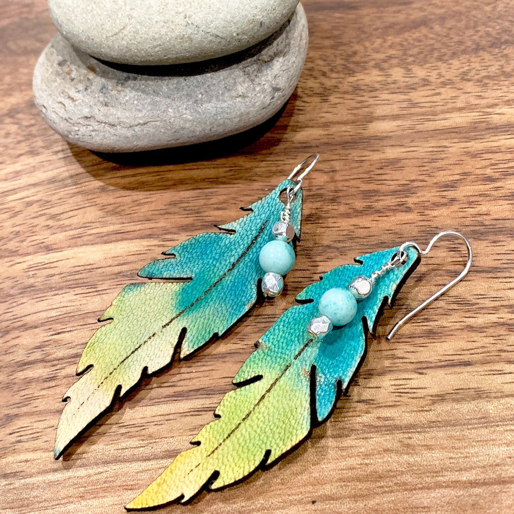 Turquoise Ombre Feather Earrings