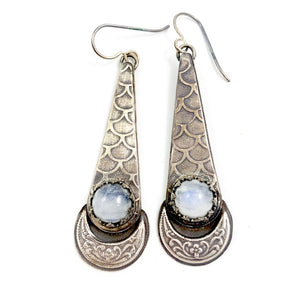 Mandana Studios MOONSTONE MERMAID GODDESS EARRINGS, moonstone sterling silver earrings, drop earrings